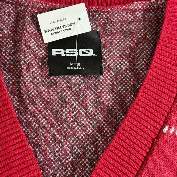 RSQ cardigan Mens Size Large plaid knit button up Academia V Neck Sweater New - Picture 9 of 12